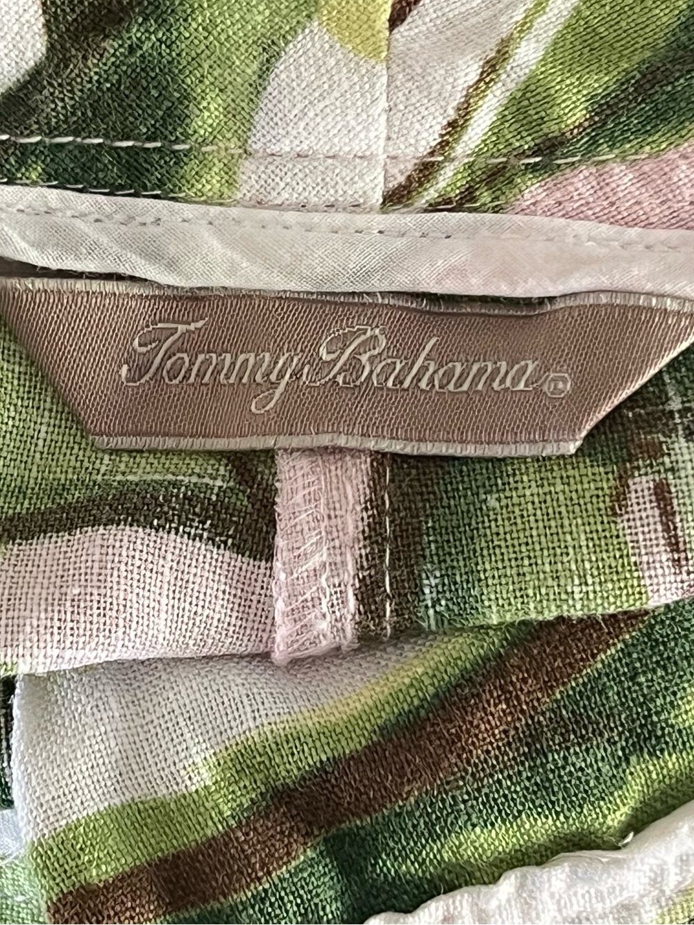 Tommy Bahama 100% Linen Tropical Leaf Shorts Fits Like Size 16 Pink Green - Picture 7 of 13